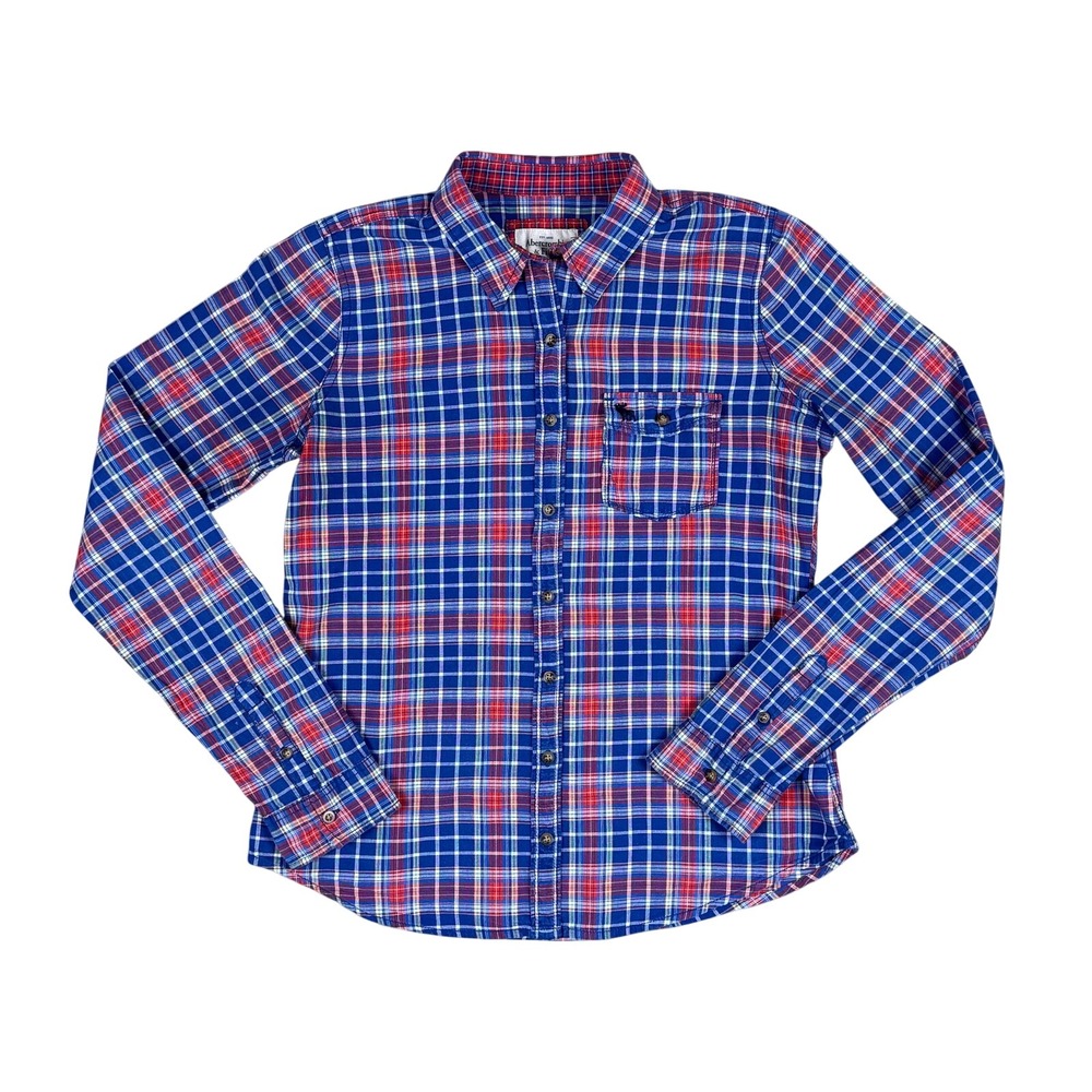 Abercrombie &‎ Fitch Women's Medium Y2K Plaid Button Up Shirt Red Blue Cotton
